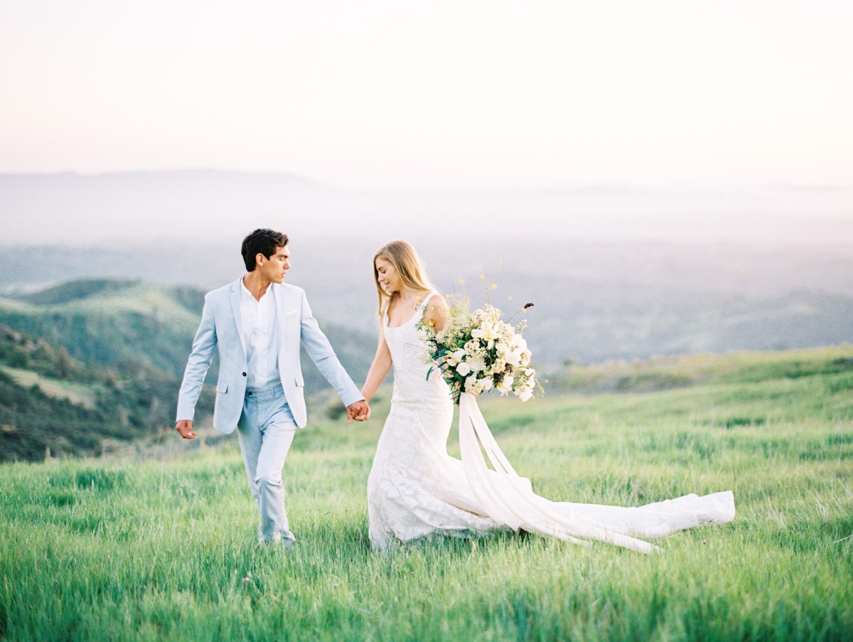 sweet wedding couple in the California hills