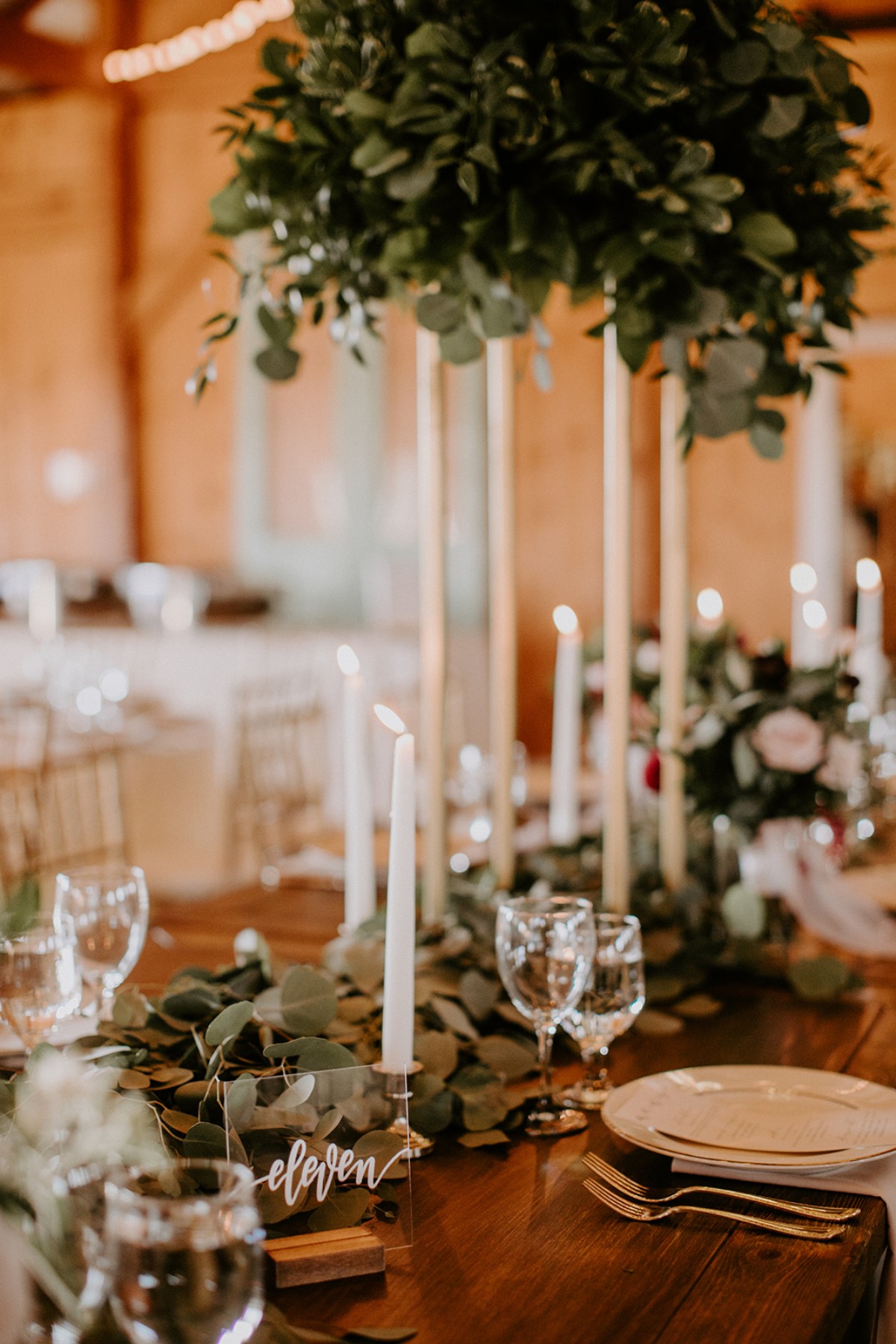 Greenery and candles centerpiece