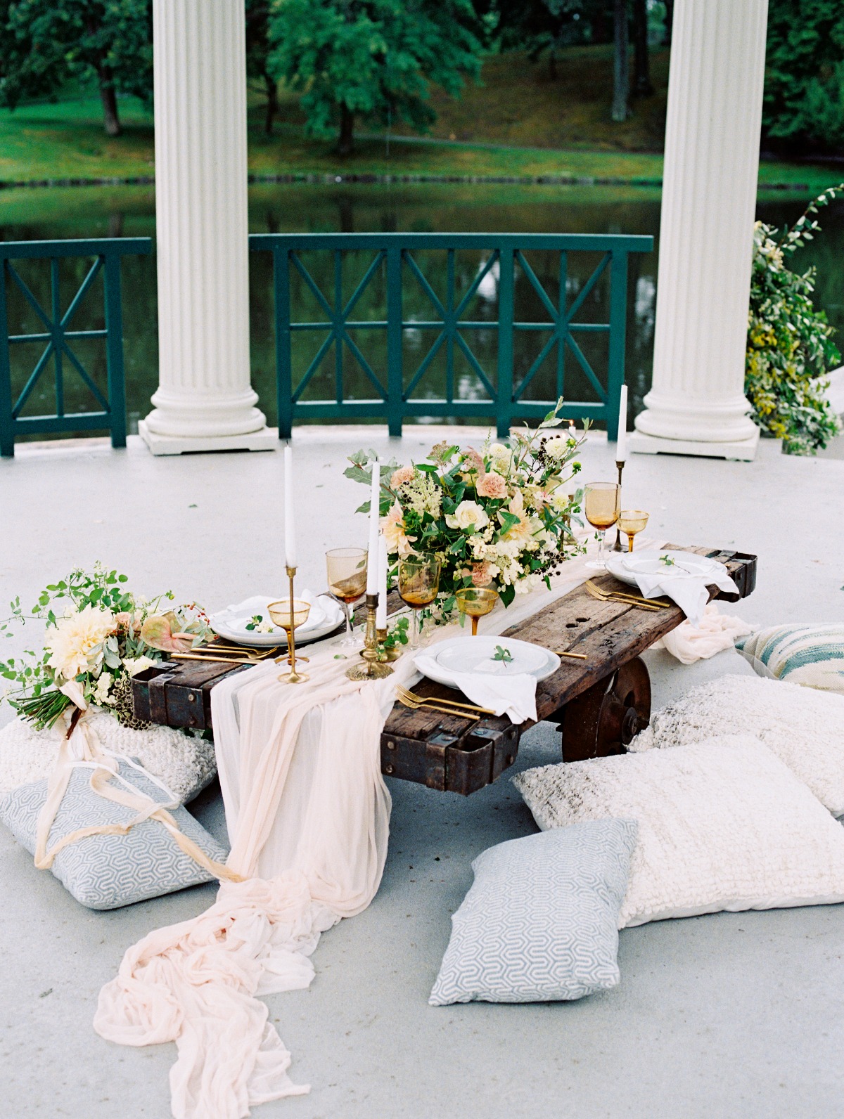 Antique factory cart wedding table idea