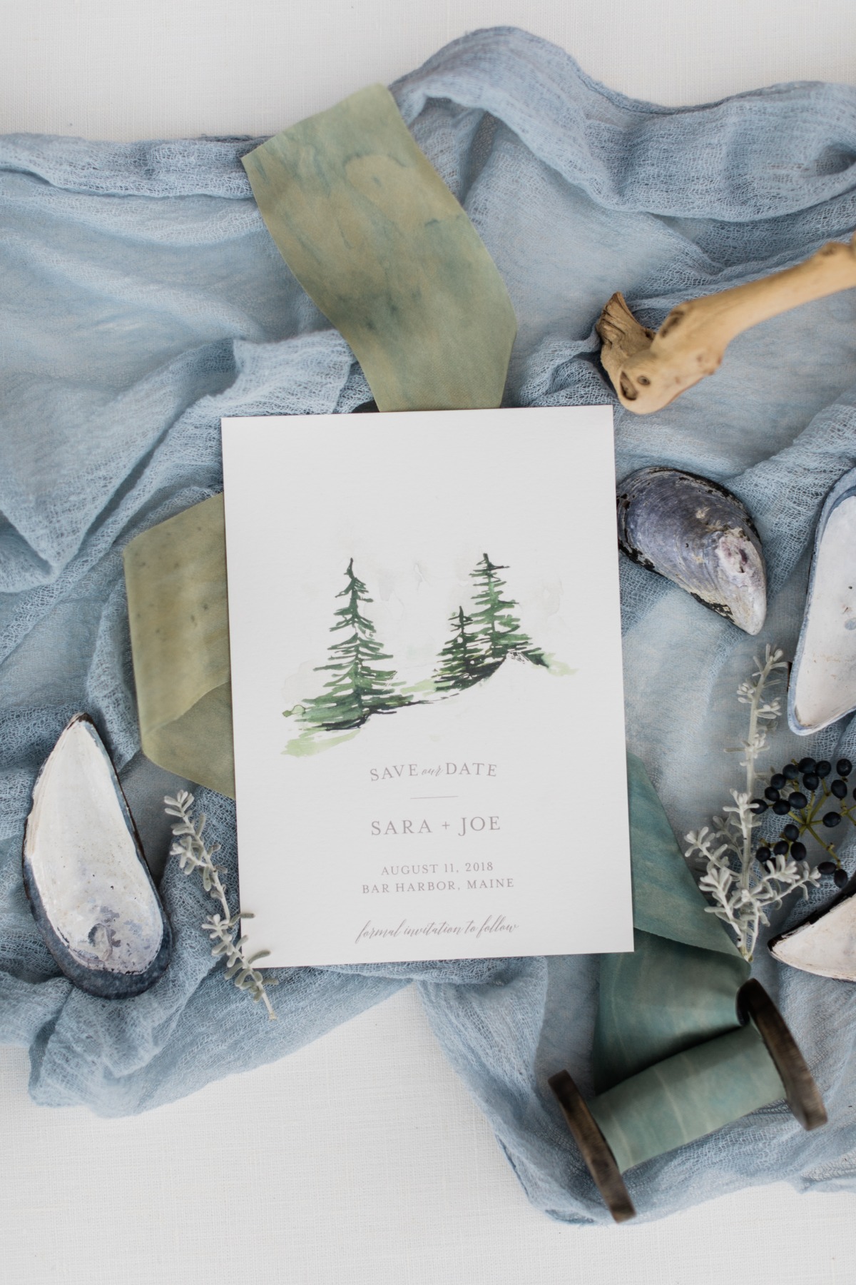 Watercolor pines Save the date