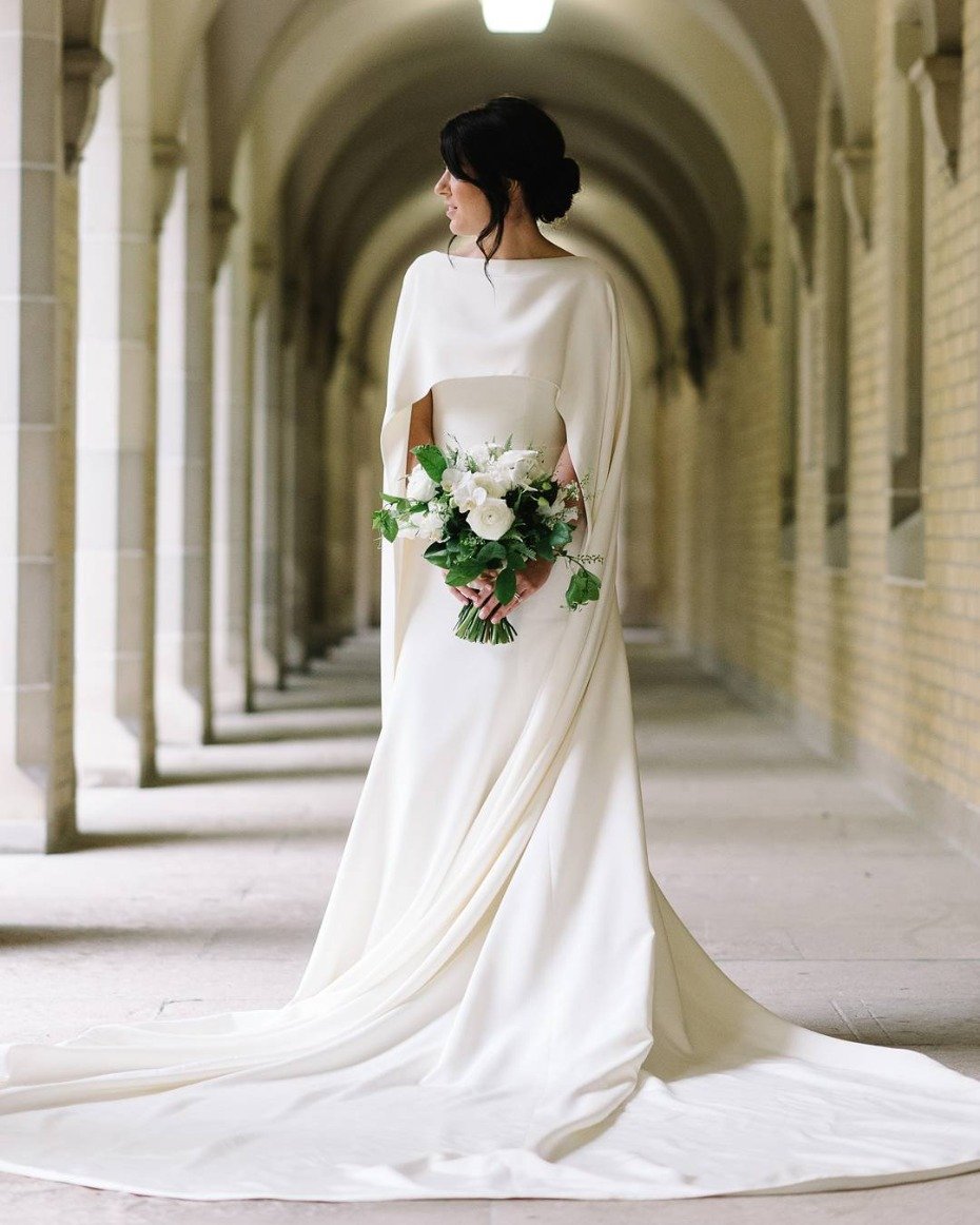 Streamlined Classic Cape Wedding Dress by LeaAnn Belter