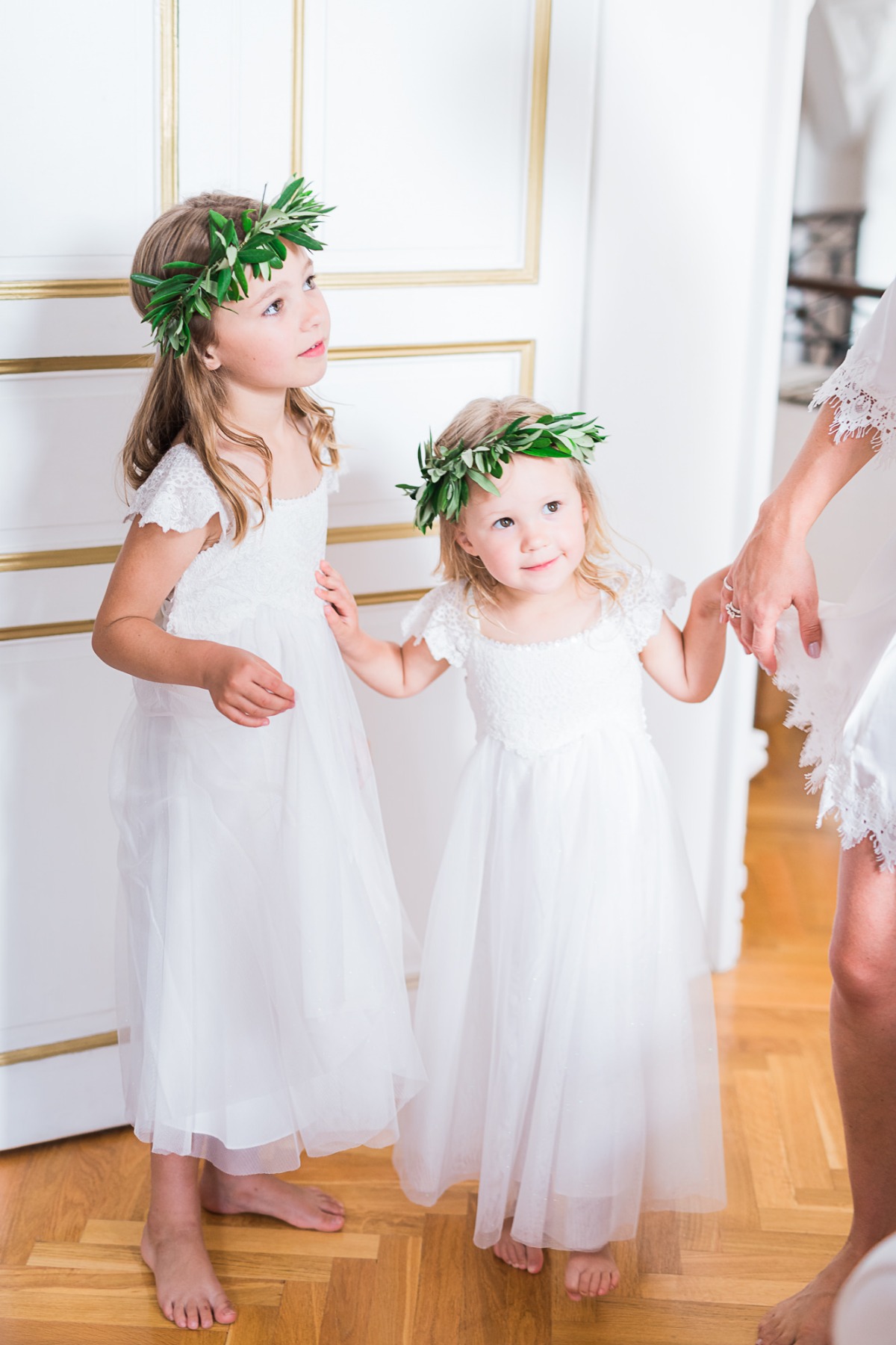 Flower girls with greenery crowns