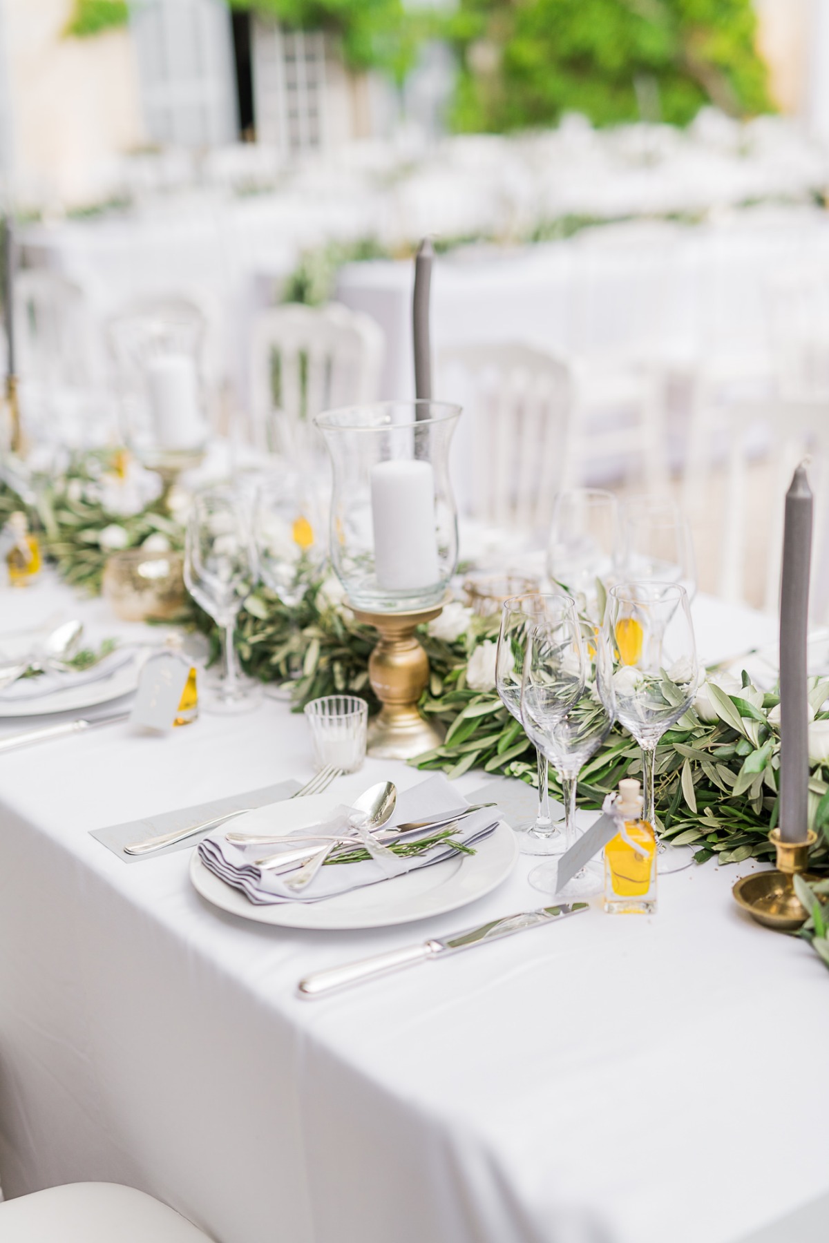 Greenery and white reception table