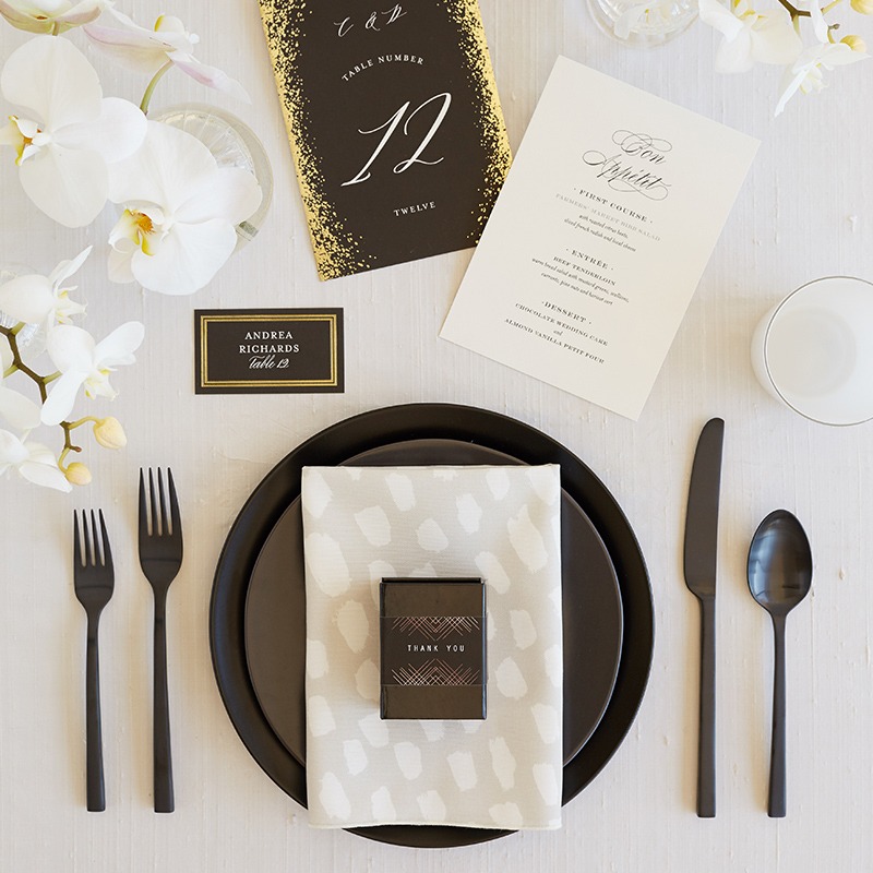 Minted Weddings Tablescape Menu Table Number and Place Card