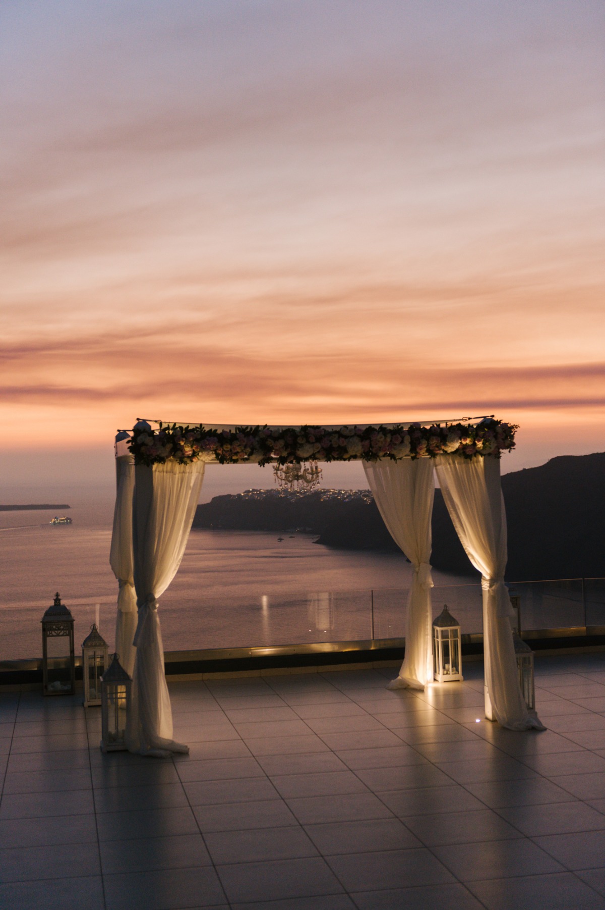 Wedding arch with ocean view during a beautiful sunset