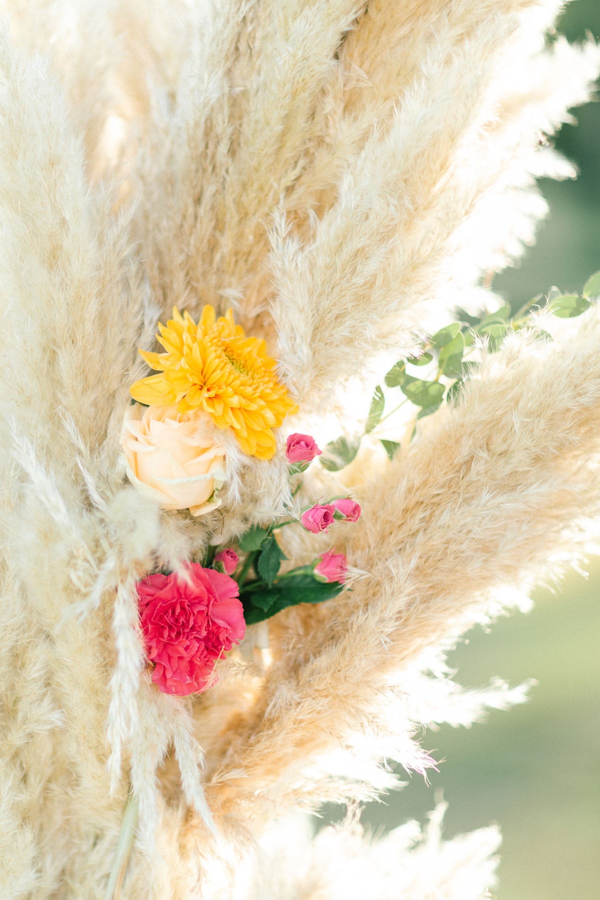 pampas grass and floral decor
