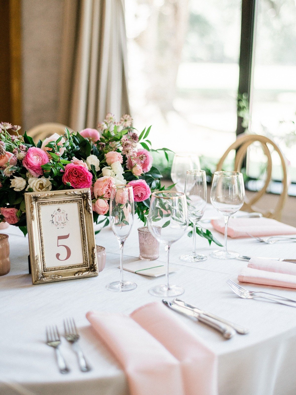 Elegant blush table decor for a wedding