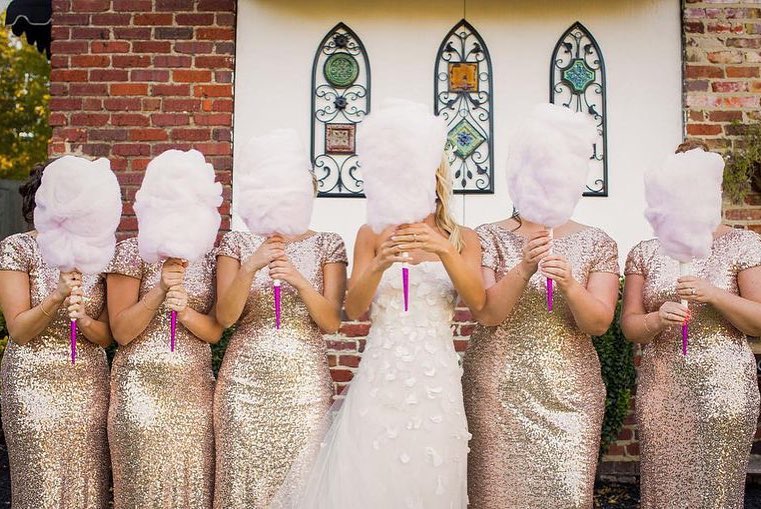 Bridal party holding cotton candy bouquets
