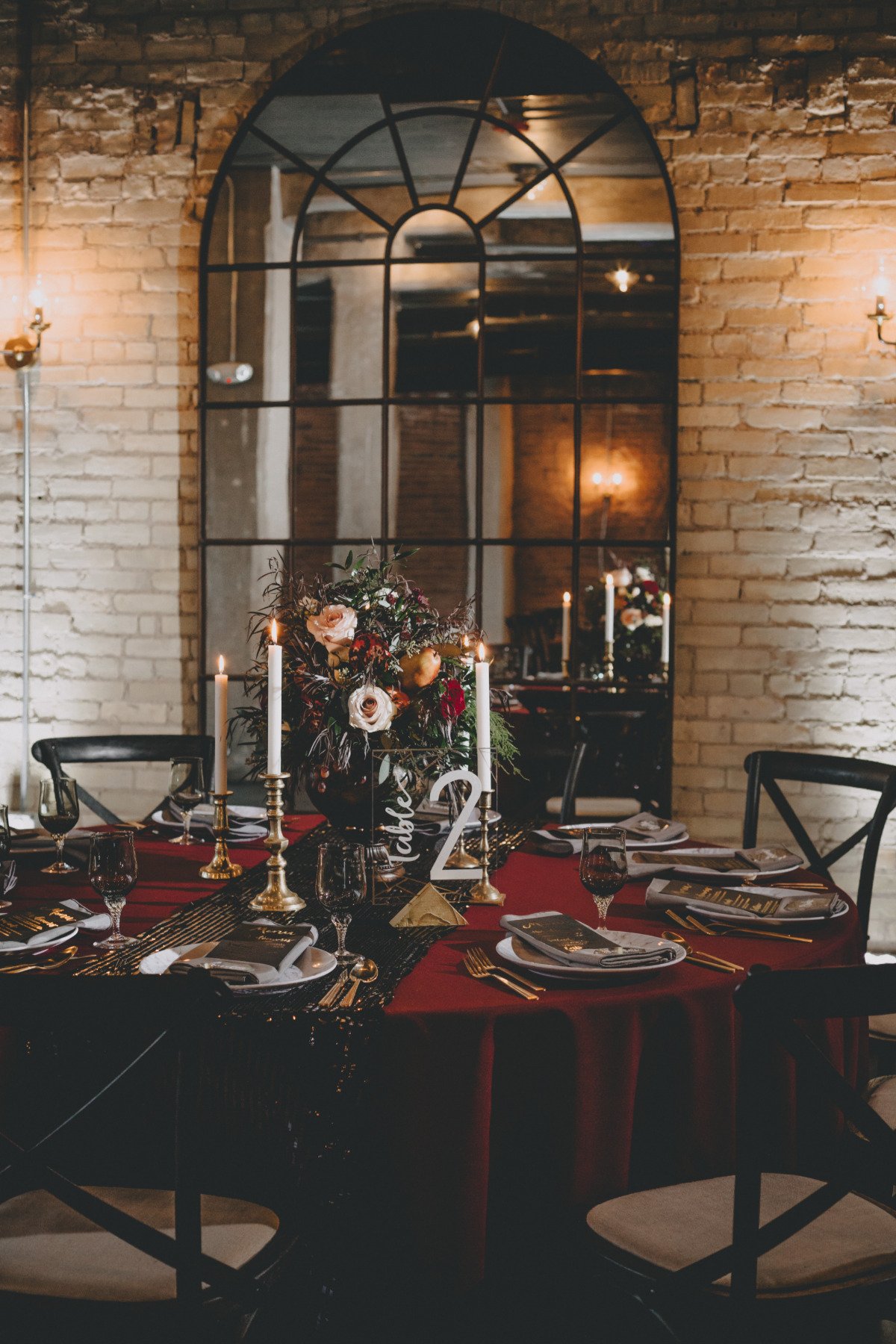 black gold and red wedding table decor for your winter wedding