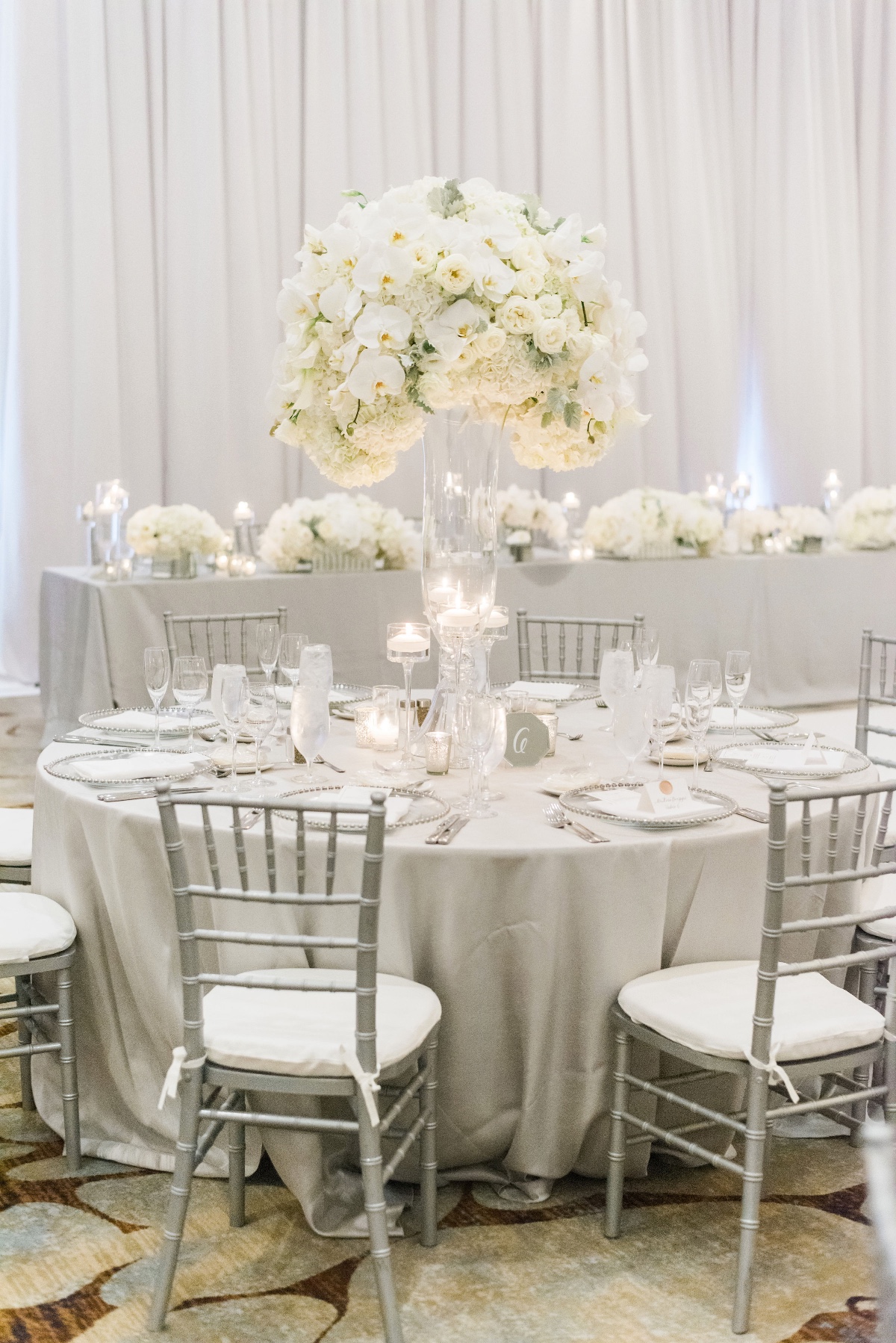 Silver and white wedding reception