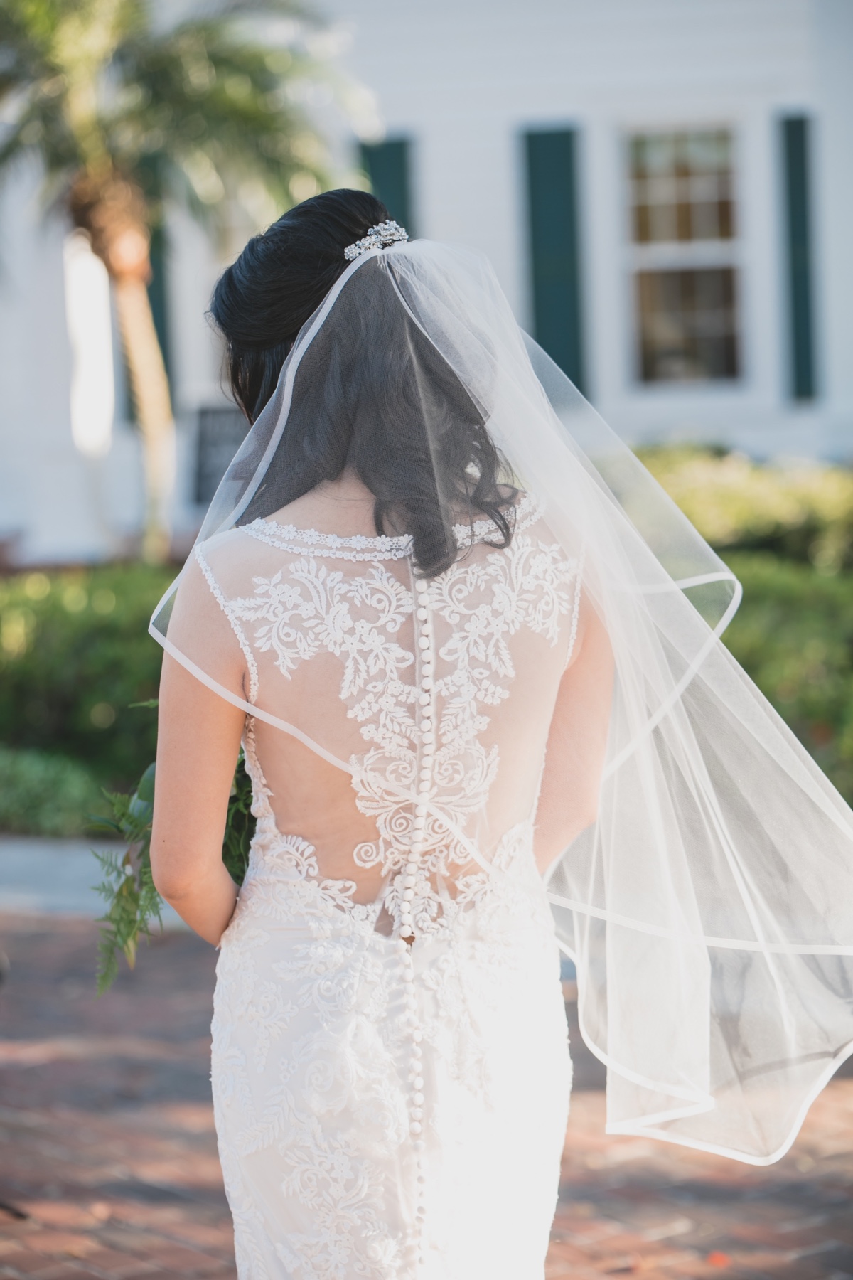 Illusion lace back wedding dress