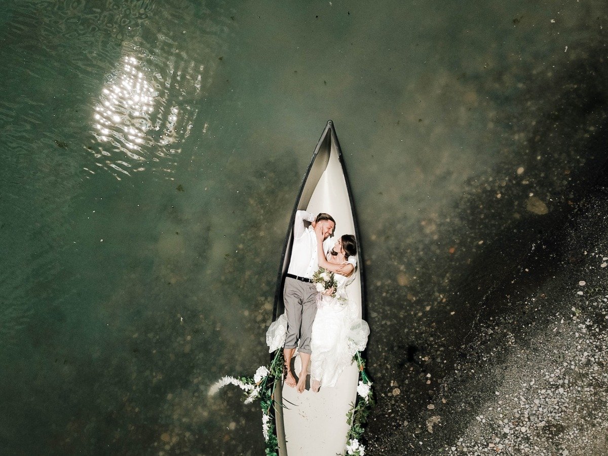 sweet canoe wedding photo idea