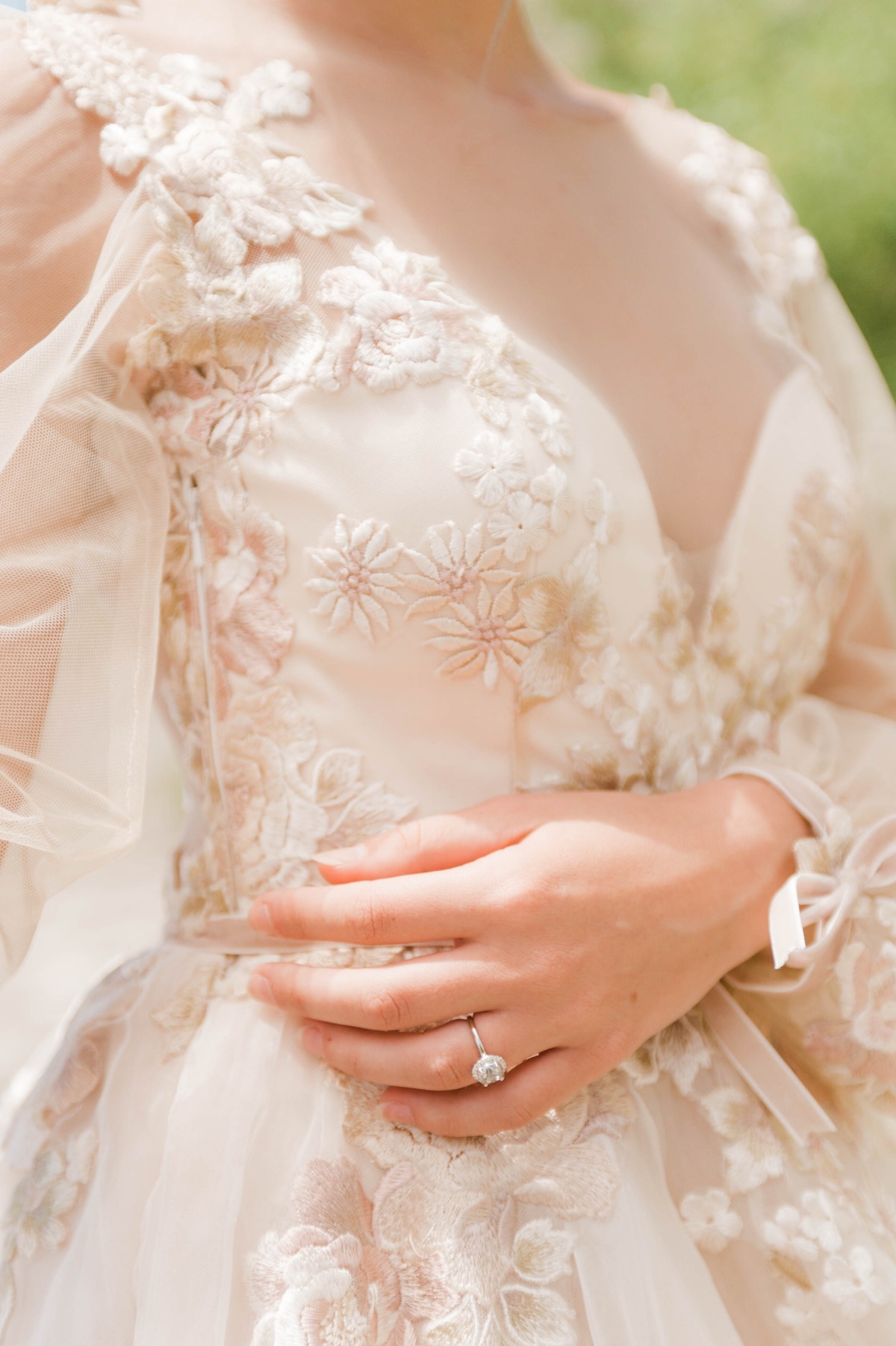 floral applique wedding dress details