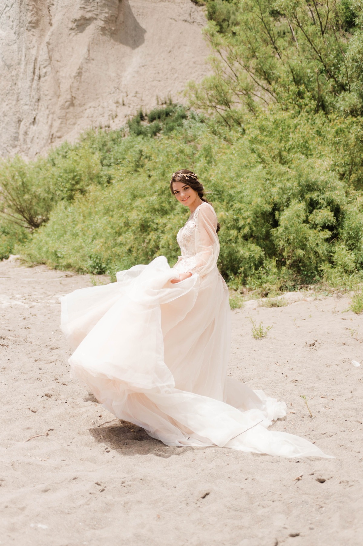 flowy beach wedding dress idea