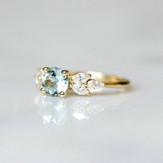 Aquamarine nature inspired engagement ring