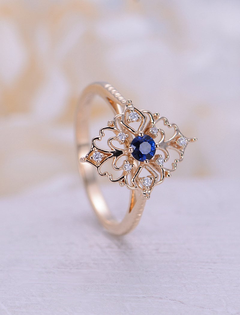 Art deco vintage sapphire floral engagement ring