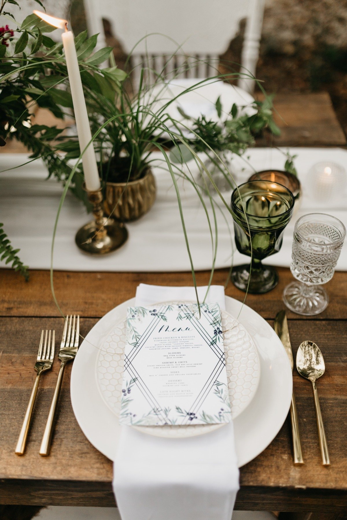 neutral and natural themed wedding place setting