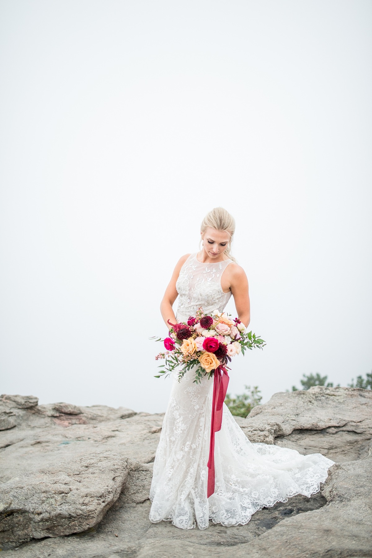 Stylish bride in the mountains