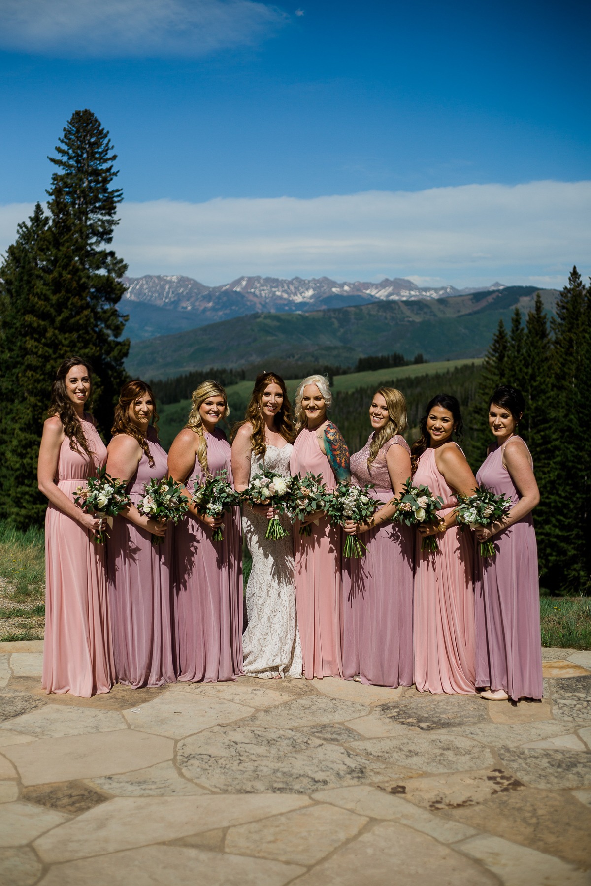 Bridesmaids in blush dresses