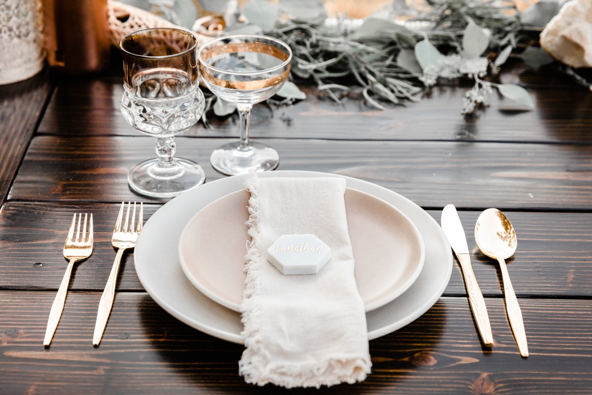 neutral wedding table place setting