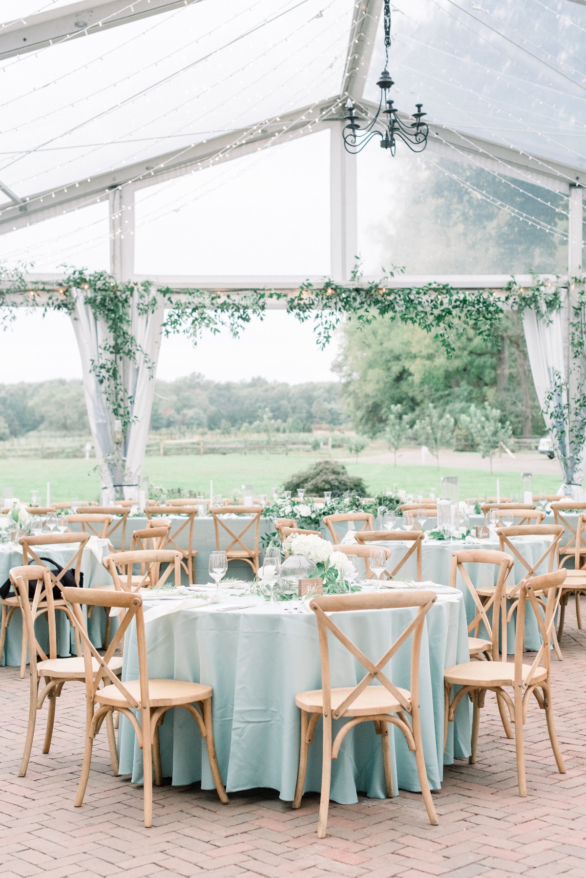 pastel green tented wedding reception