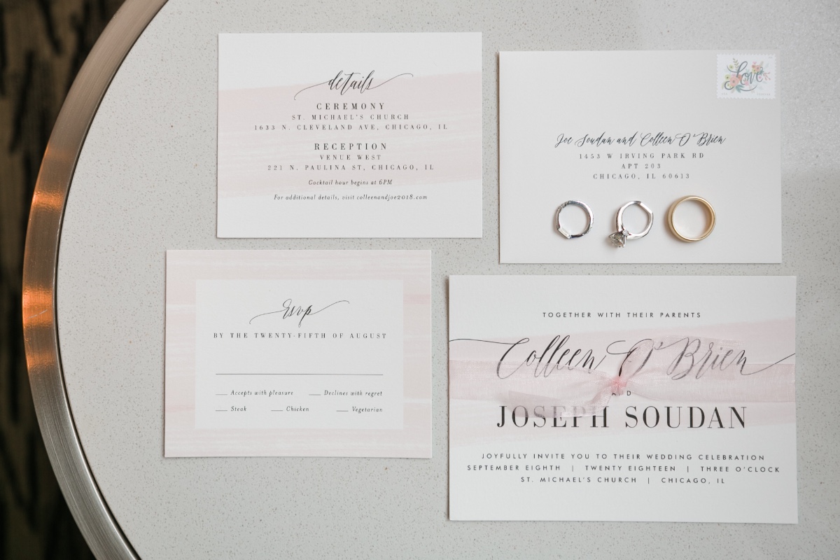 blush watercolor wedding invitation suite