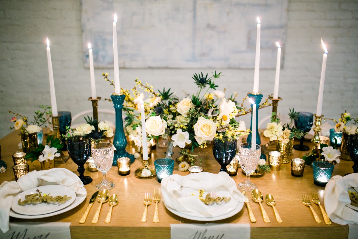 Blue and gold tablescape