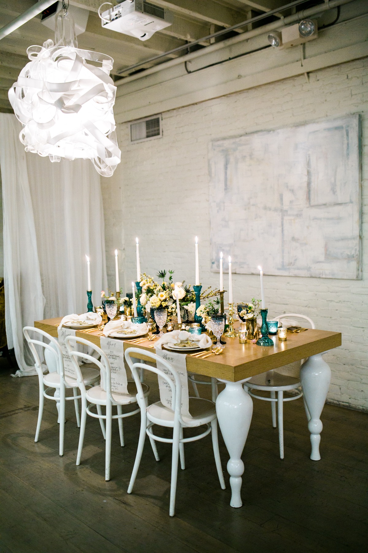 Chic blue and gold tablescape