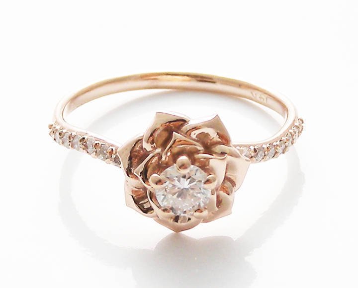 Diamond Rose Engagement Ring in Rose Gold