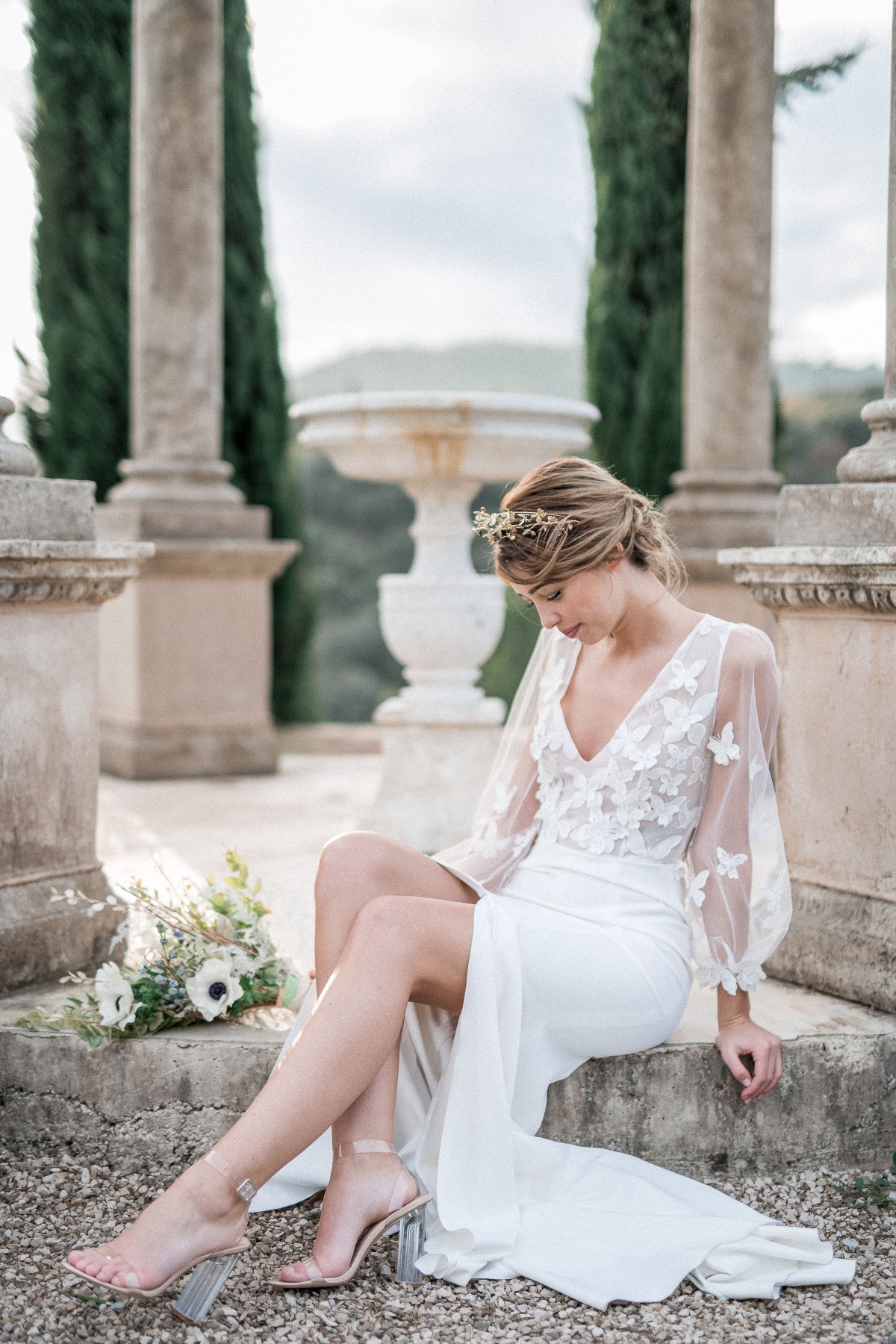 Elisa Ness wedding dress with butterfly apliques 