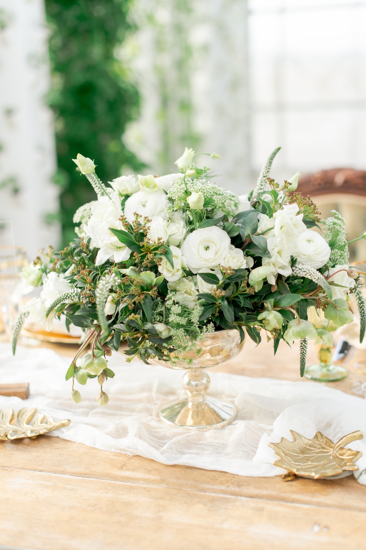 Green and white floral arrangement
