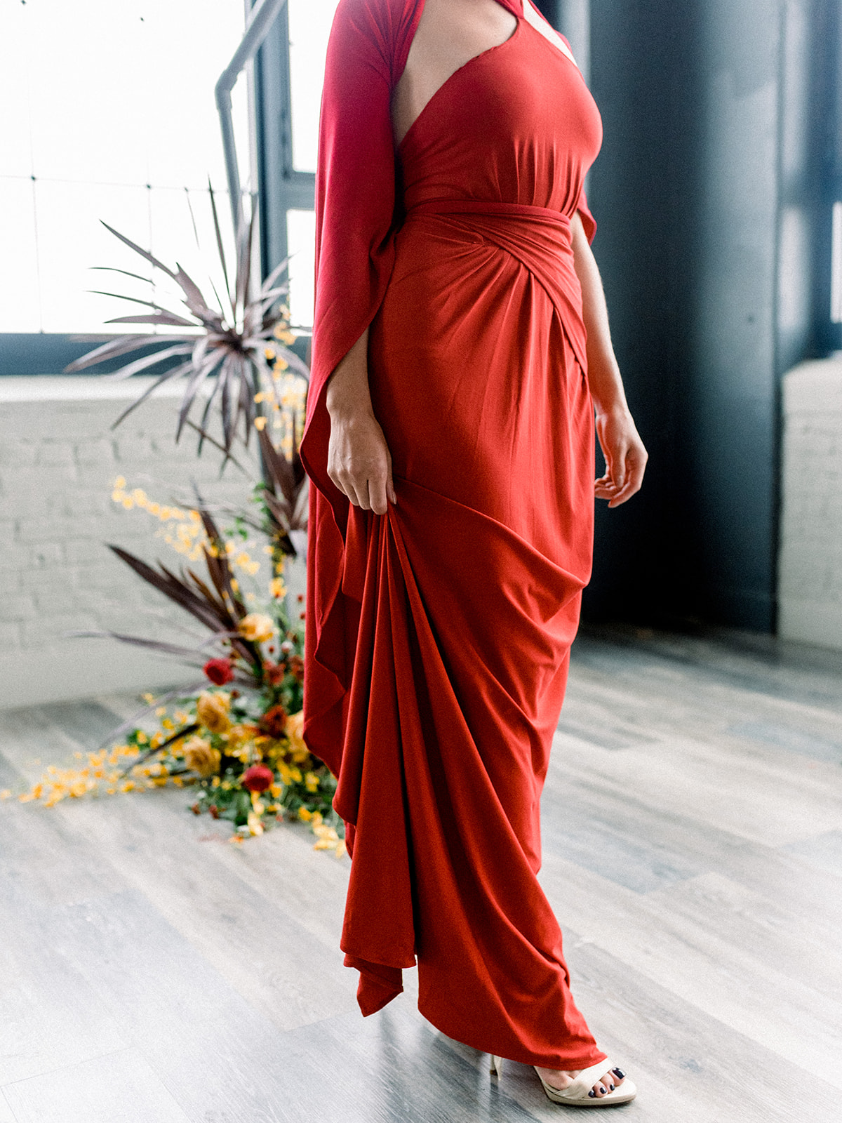 modern red dress