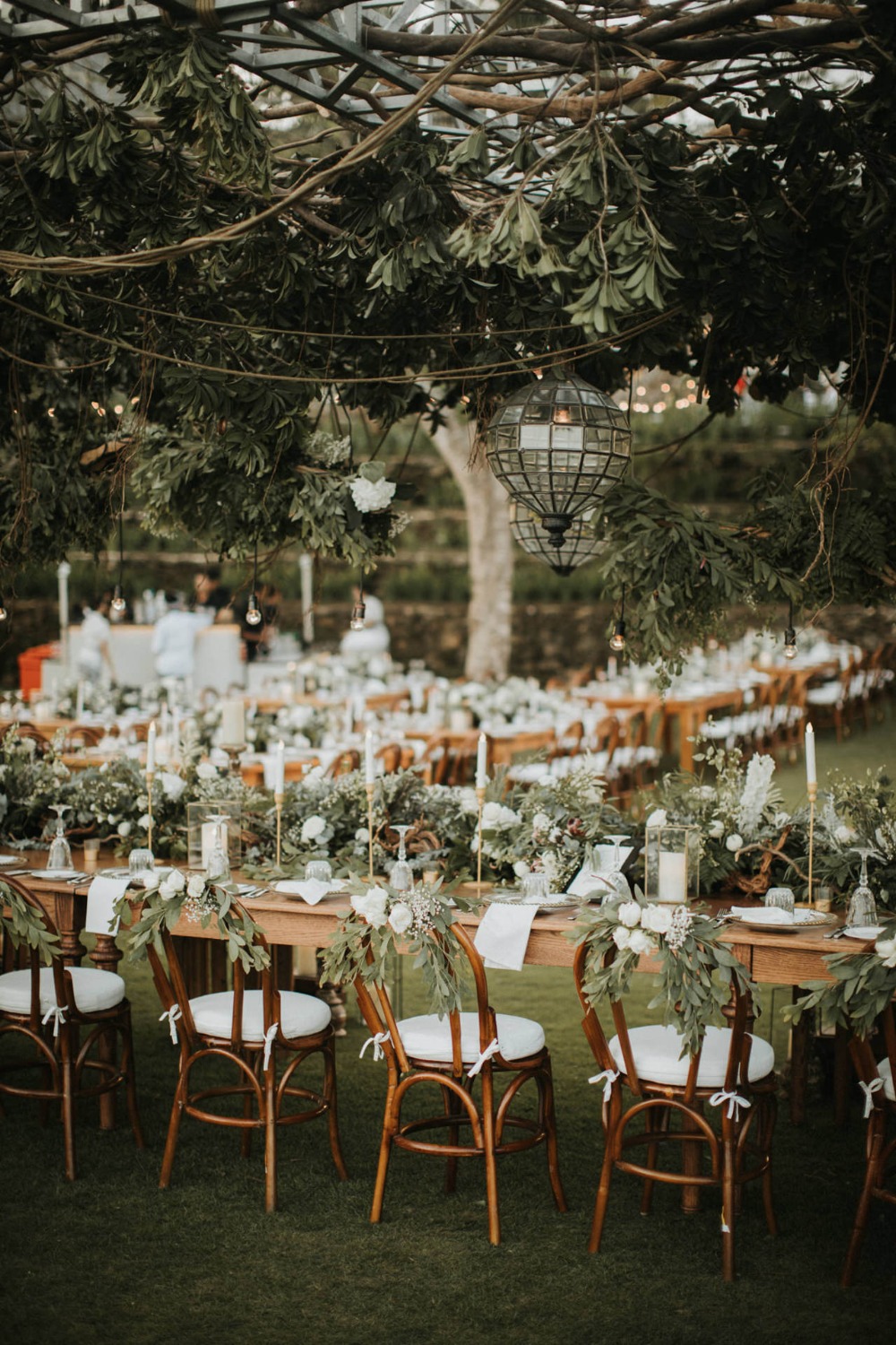 romantic tropical outdoor wedding reception decor