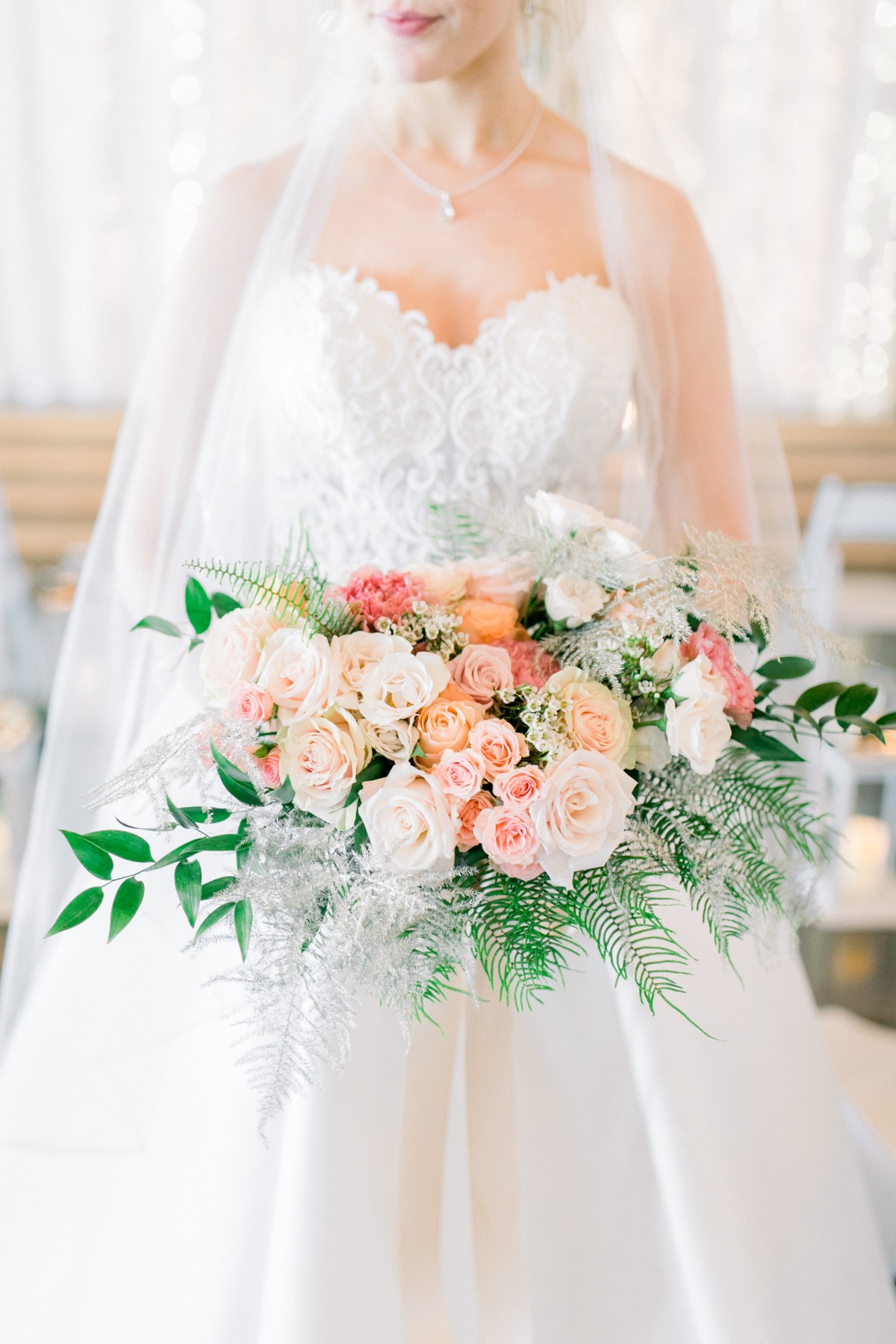 Blush and peach wedding bouquet