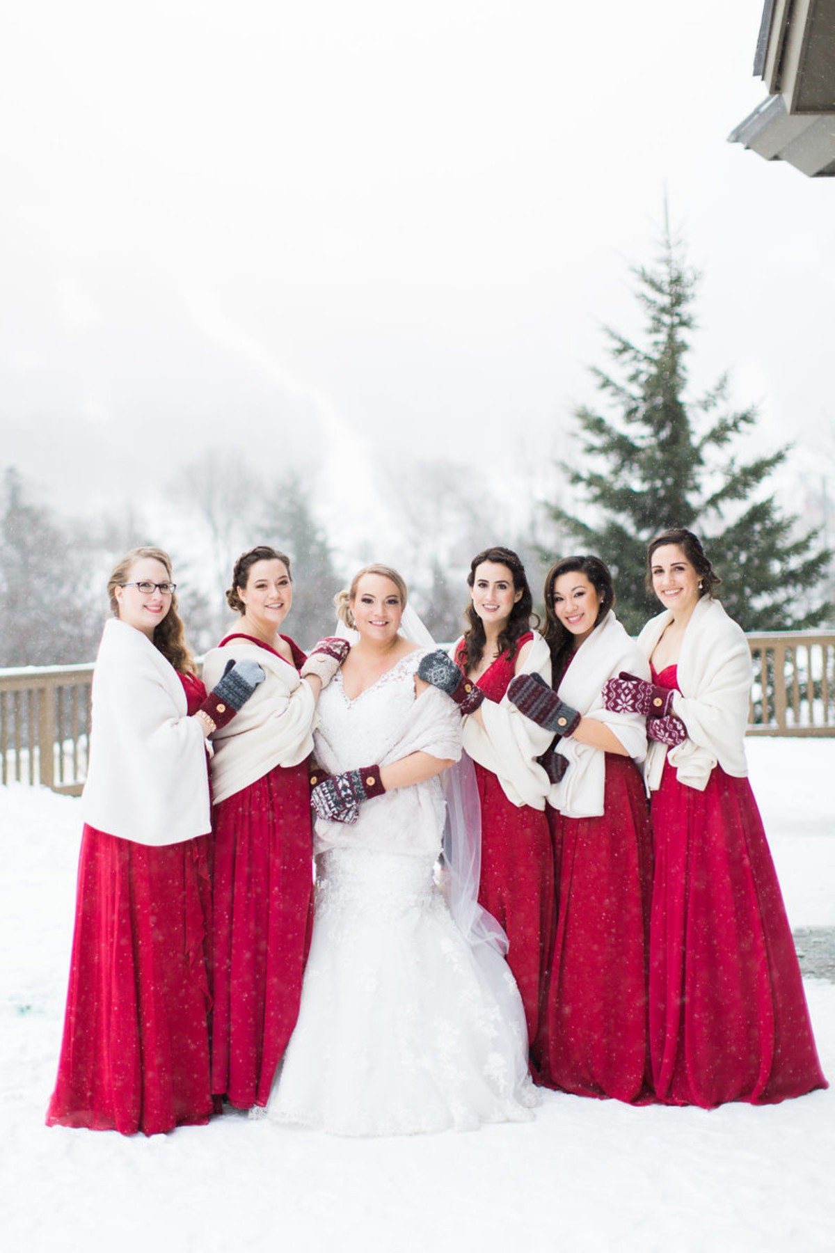 Winter bridesmaids with mittens