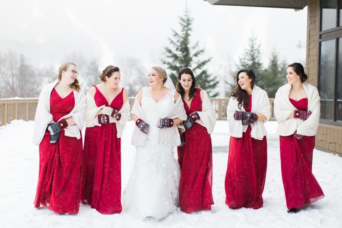 Winter bridesmaids in red