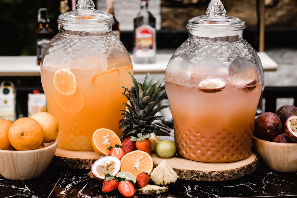 Refreshing fruit infused beverages in glass dispensers