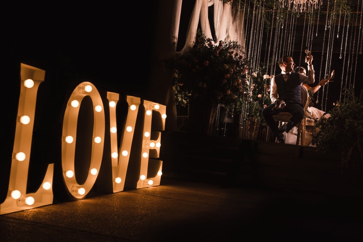 glowing love marquee sign