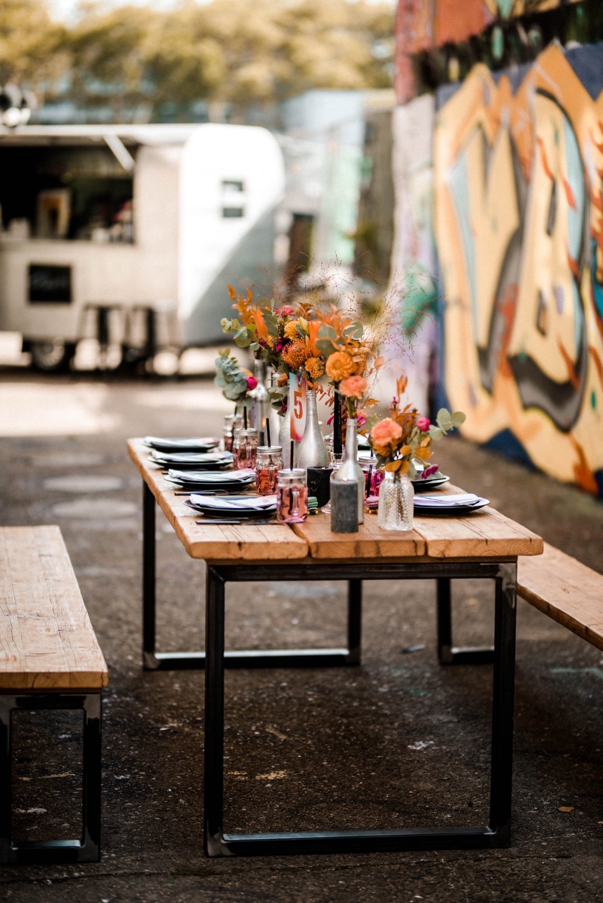 Color filled reception table