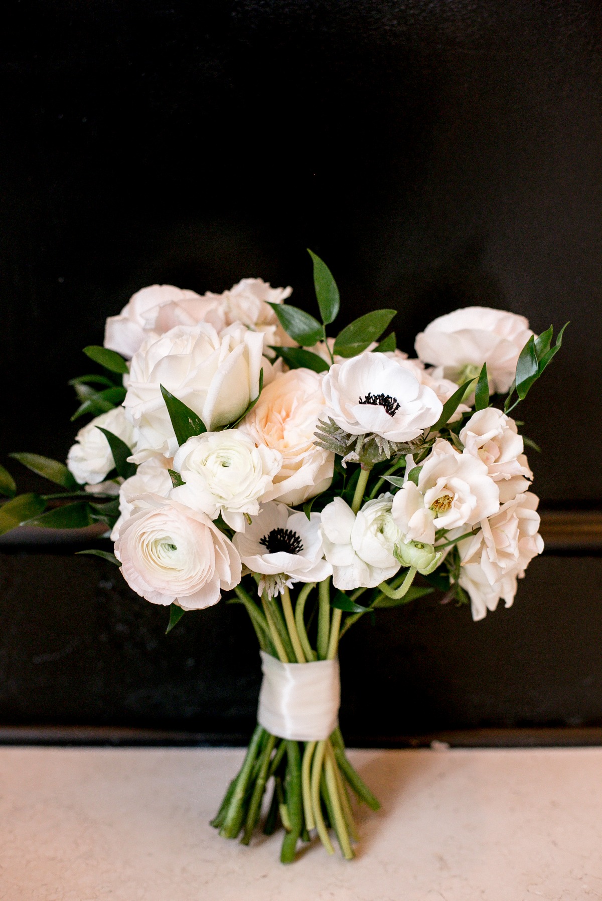 all white modern wedding bouquet