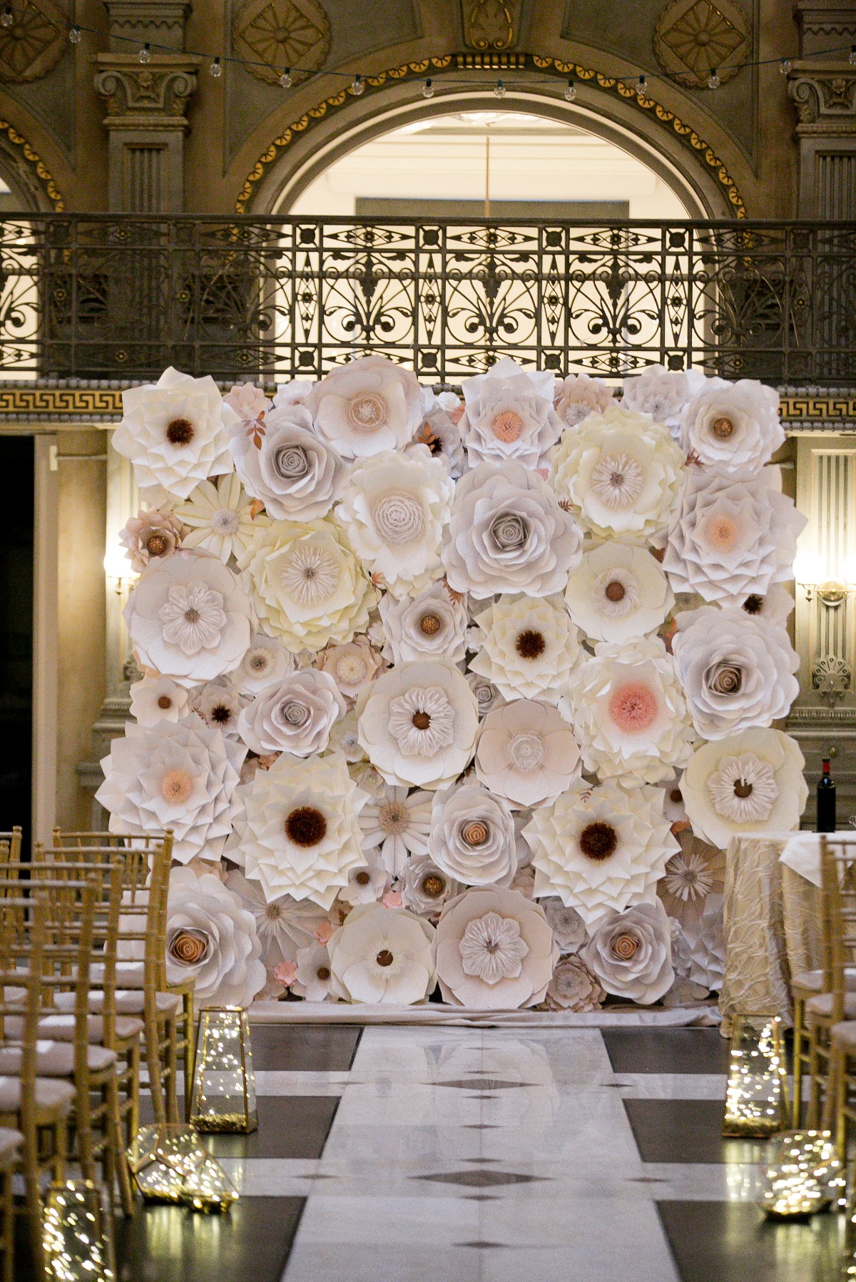 giant white paper flower wedding backdrop