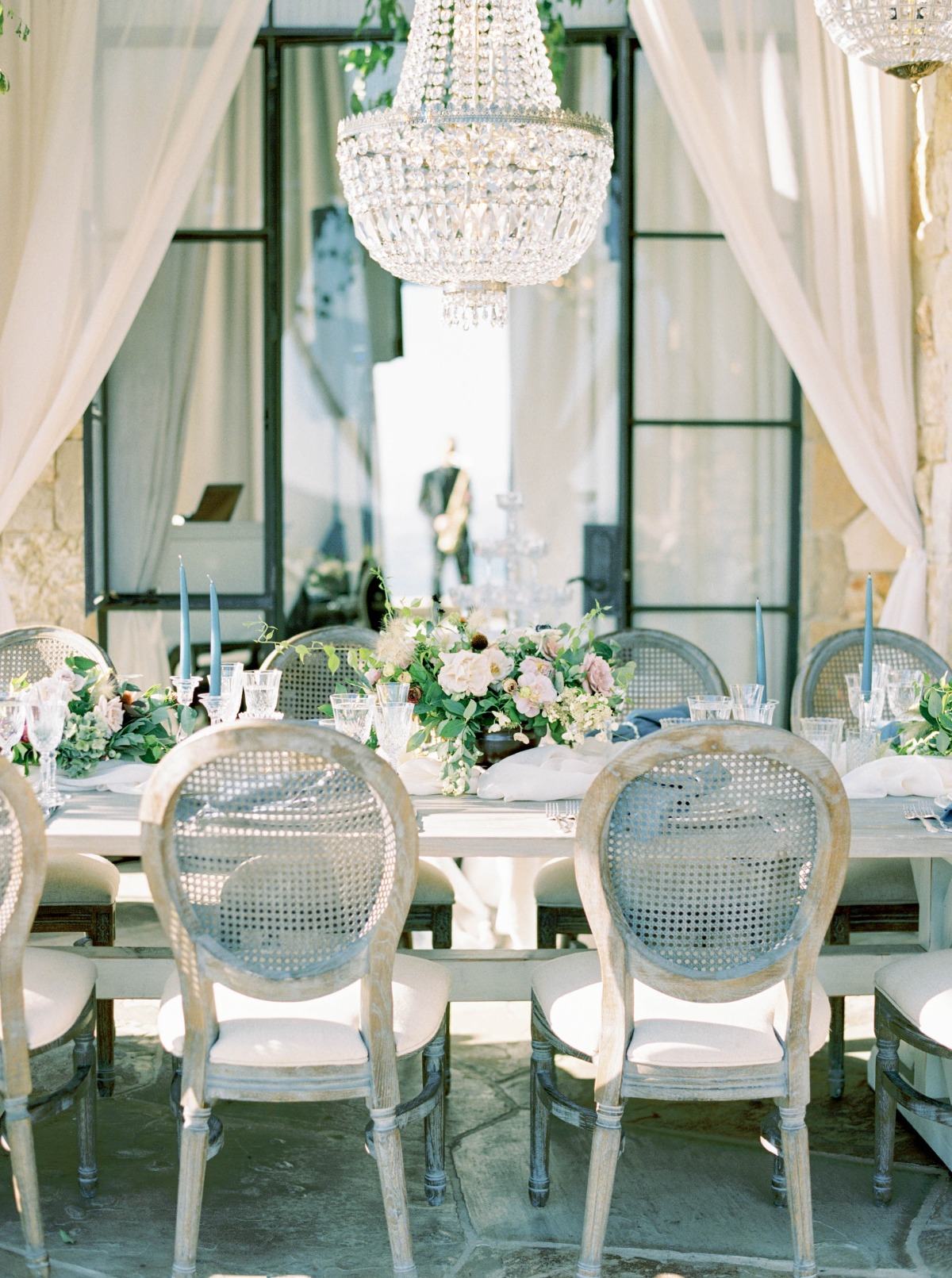 soft blue and neutral wedding decor