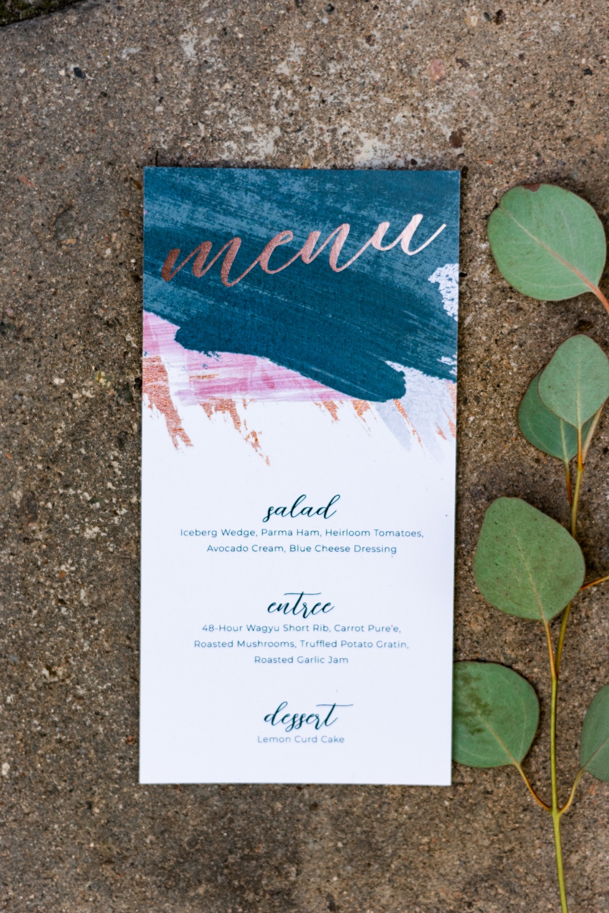 foil printed wedding menu