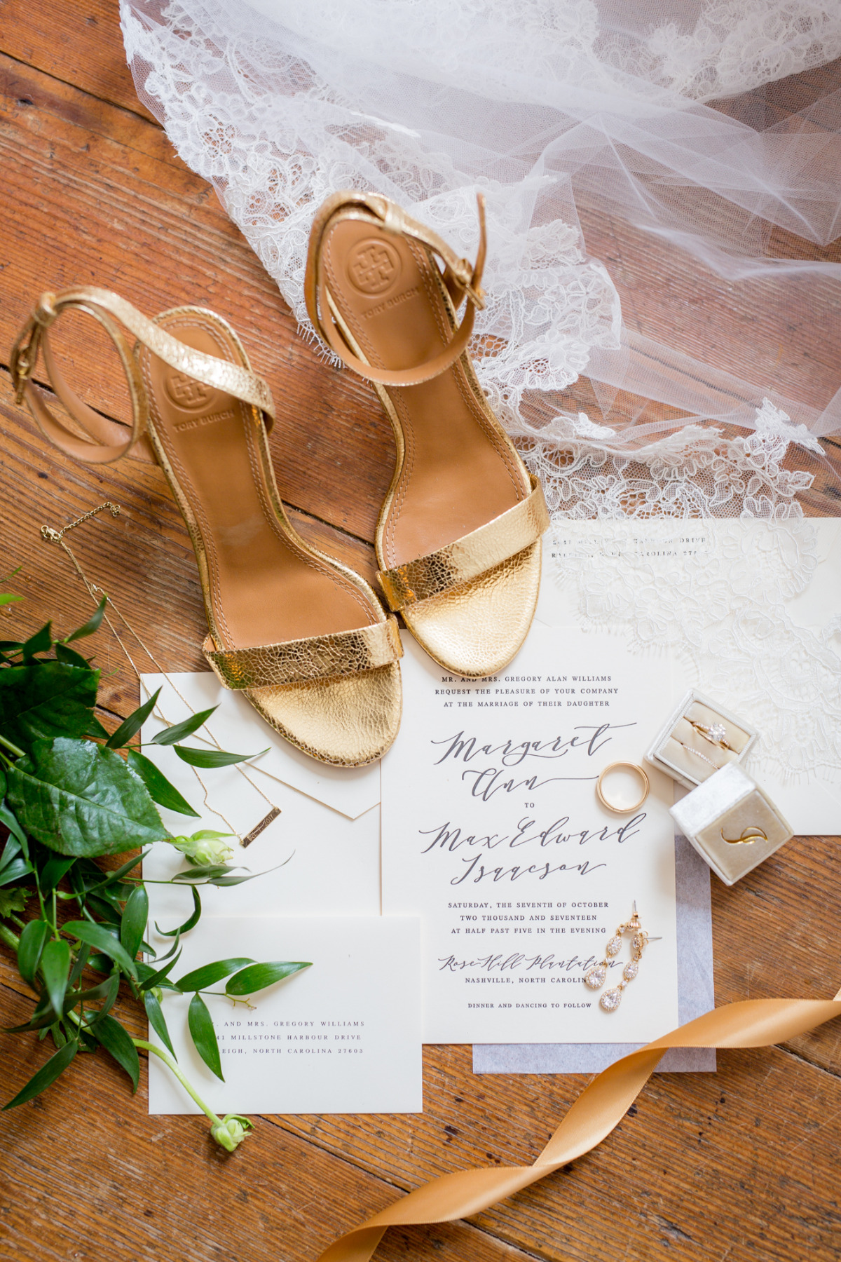 Gold wedding heels by Tory Burch