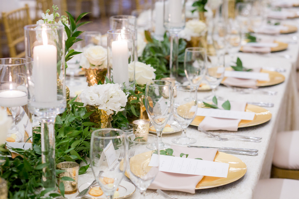 Gold and white reception table