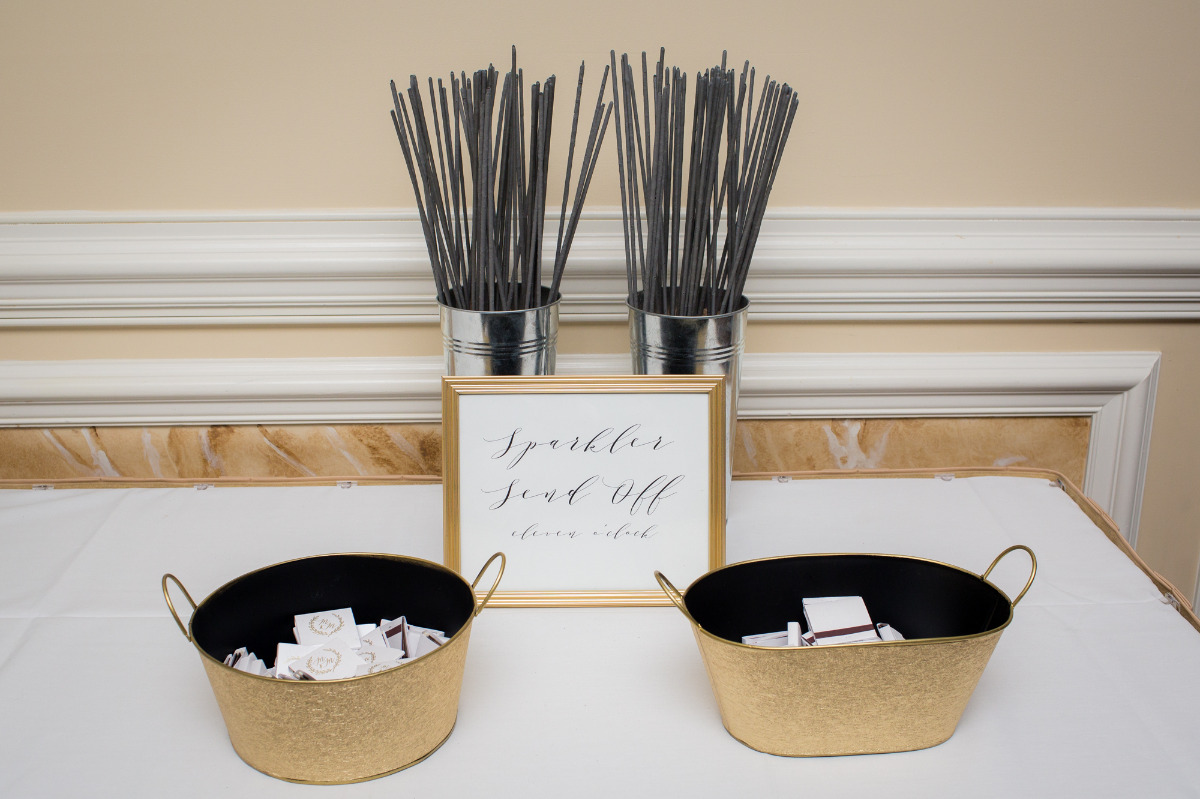 Sparkler send off wedding favors and matches display