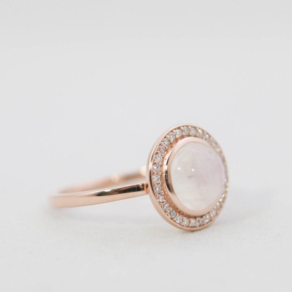 Round moonstone engagement ring