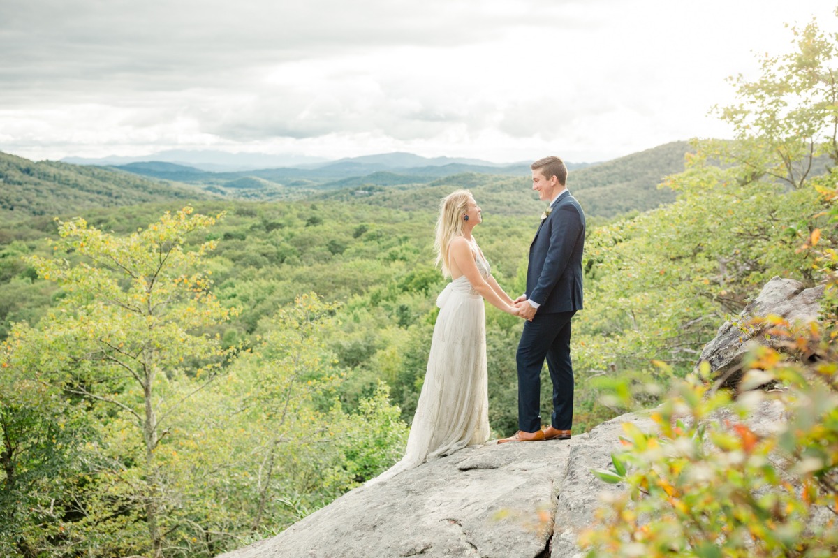 bride and groom in the Blue Ridge Mountains