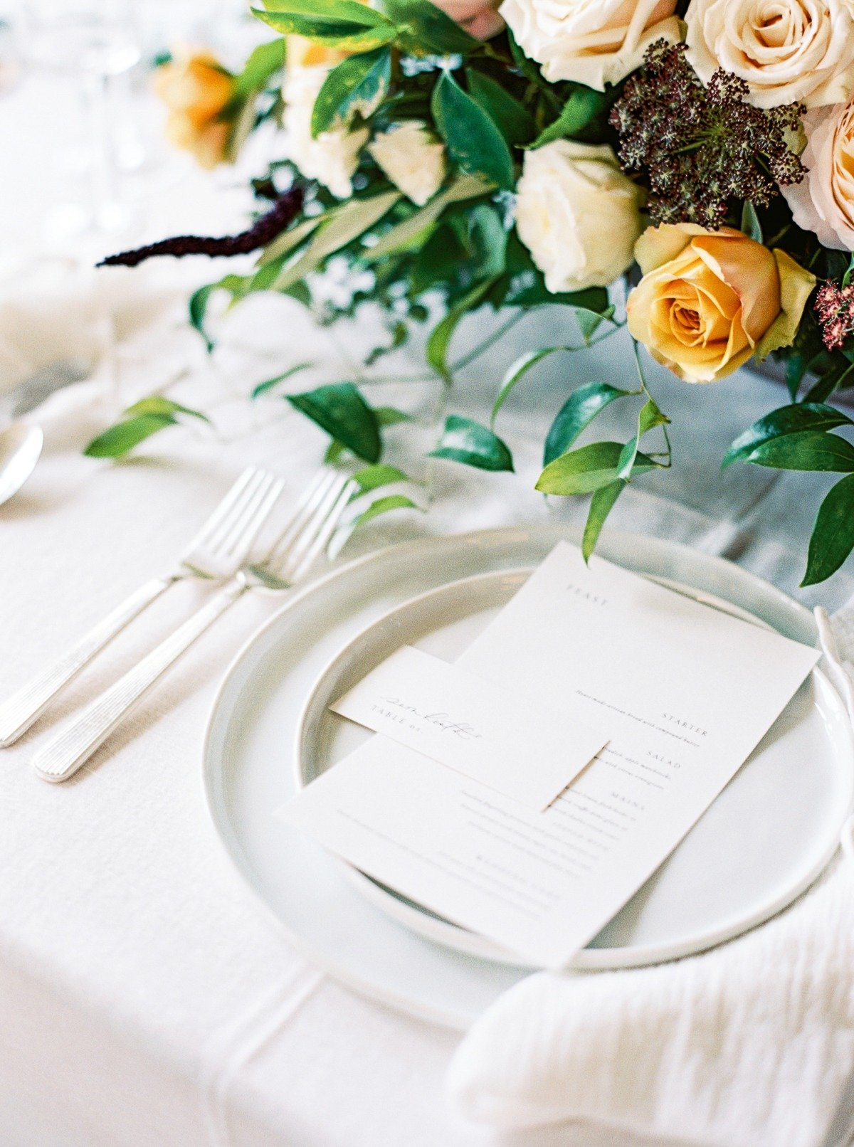 minimalist wedding menu and place setting