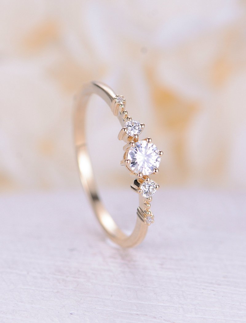 Unique 14k gold moissanite engagement ring